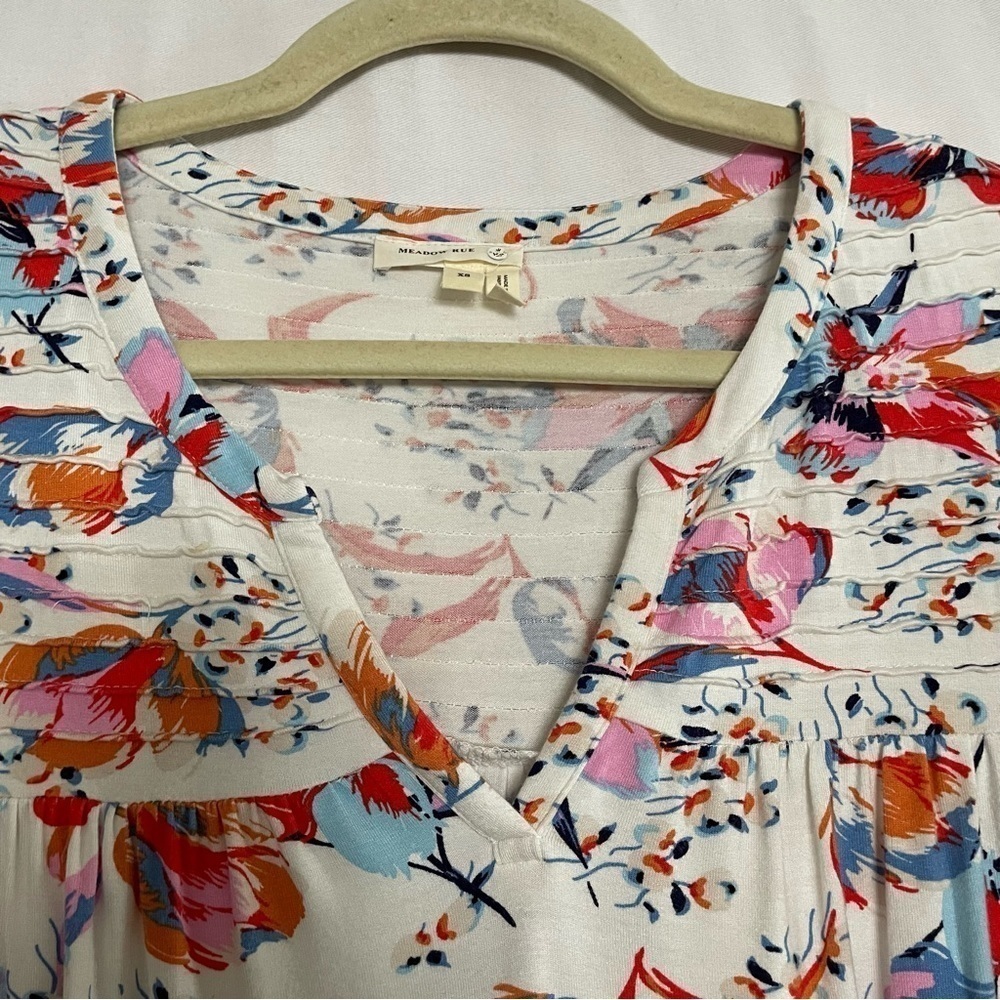 Anthropologie Meadow Rue Floral Print Ridge Yoke Flutter Sleeve Blouse - Picture 5 of 15
